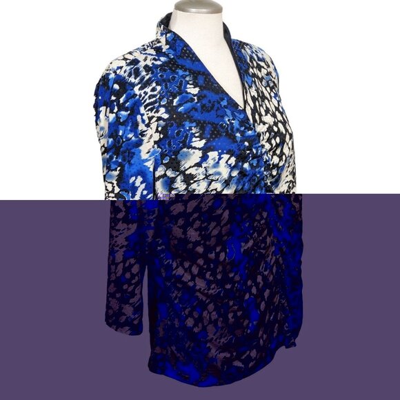 Vintage Y2K Laura Ashley Womens L Top Animal Print Blue Ruched Front Sparkle - Picture 3 of 6